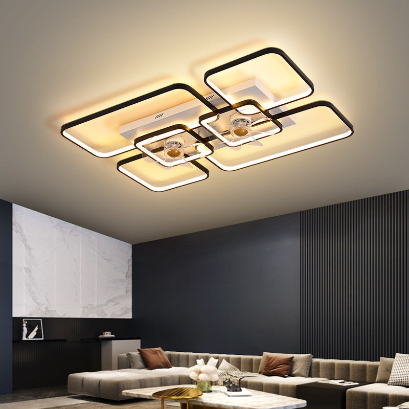 Afstandsbediening Rectangulaire Plafondventilator Lamp Hedendaags Acryl Woonkamer LED Semi Flush Licht met 7 Bladen