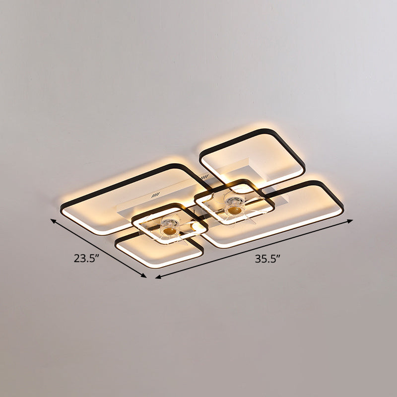 Afstandsbediening Rectangulaire Plafondventilator Lamp Hedendaags Acryl Woonkamer LED Semi Flush Licht met 7 Bladen
