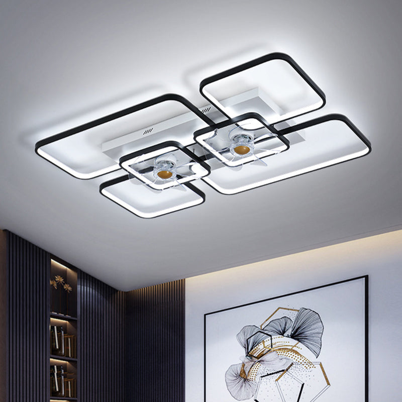 Afstandsbediening Rectangulaire Plafondventilator Lamp Hedendaags Acryl Woonkamer LED Semi Flush Licht met 7 Bladen