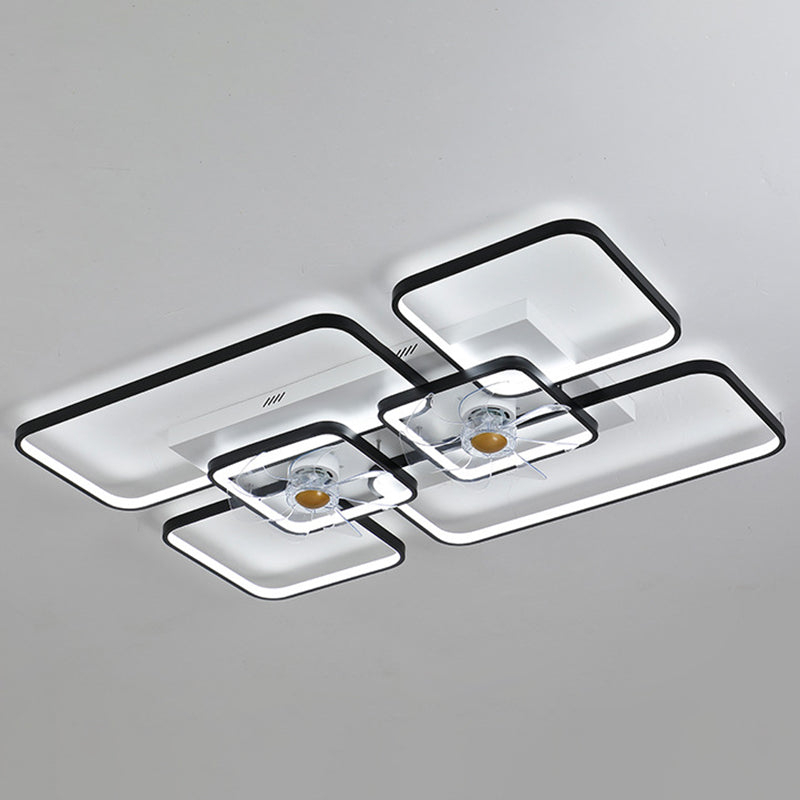 Afstandsbediening Rectangulaire Plafondventilator Lamp Hedendaags Acryl Woonkamer LED Semi Flush Licht met 7 Bladen