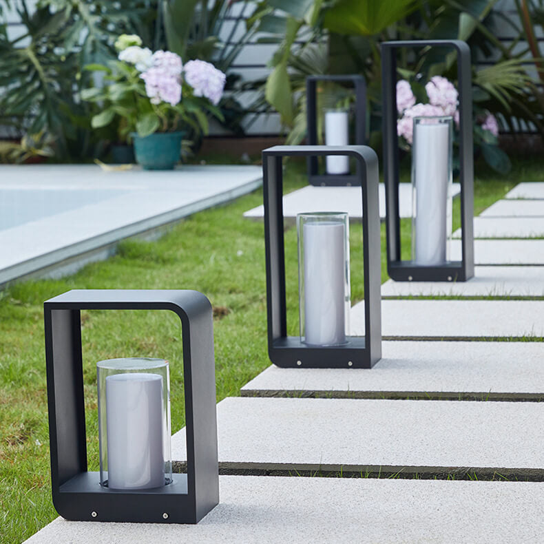 Zwarte Rectangulaire Zonne- Buitenlamp met Frosted Glas