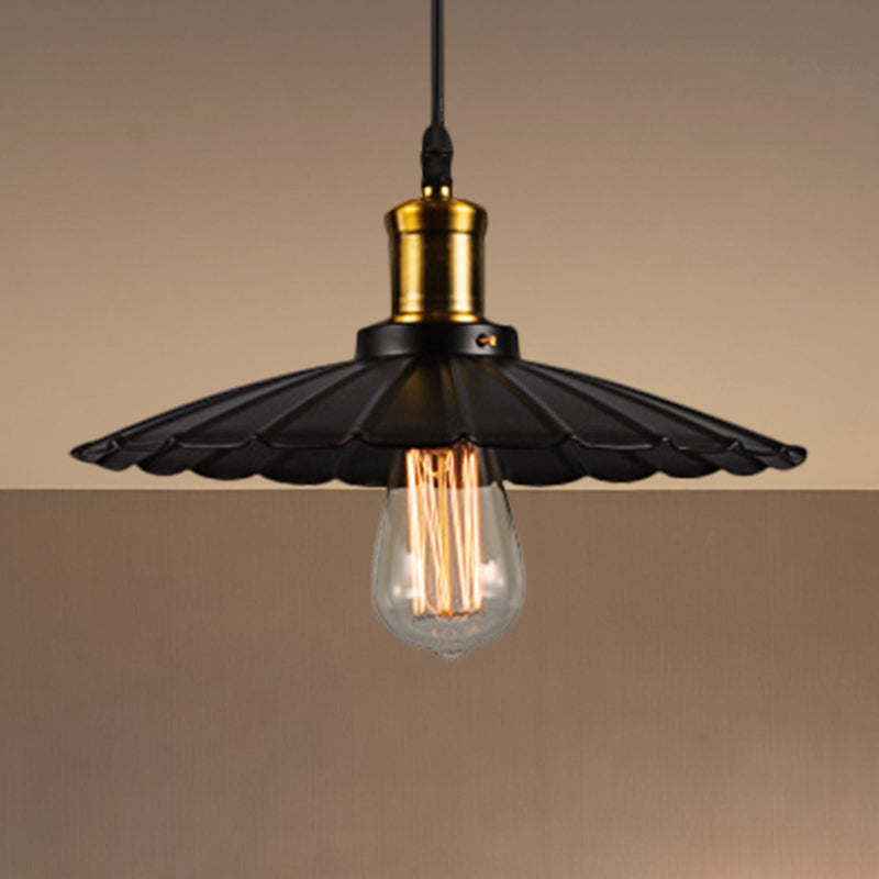 14"/16" Dia Industrieel Scalloped Hanglamp 1 Hoofd Metalen Plafondlamp in Zwart/Wit
