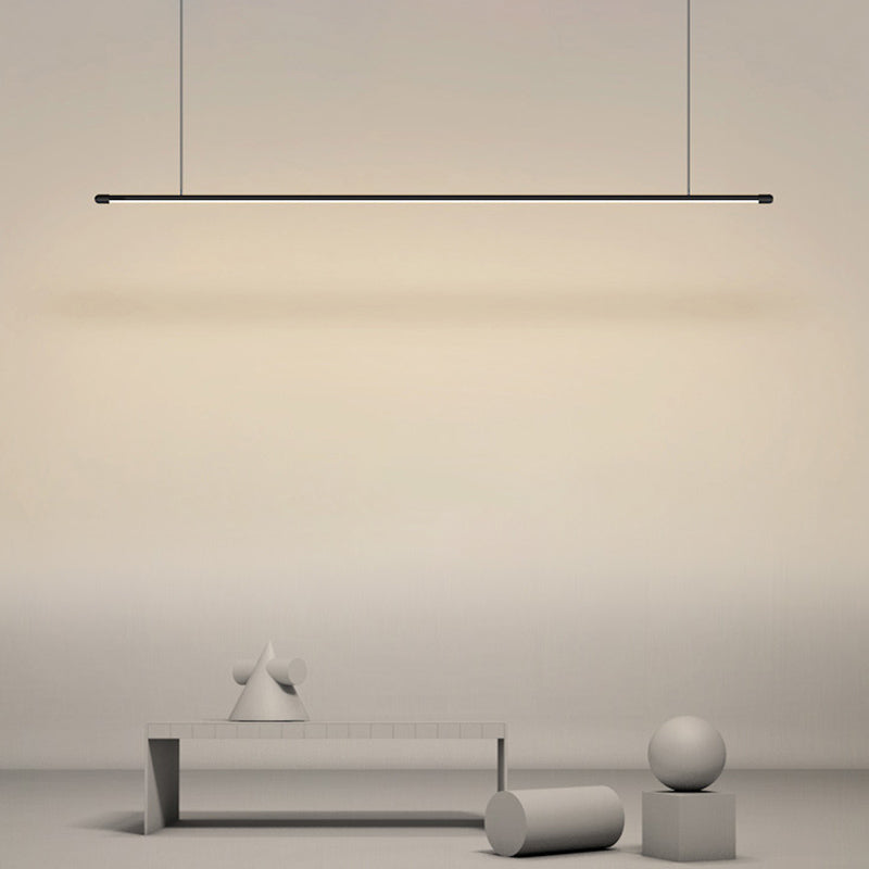 Minimalistische Dunne Stang LED Hanglamp Metalen Keuken Bar Eiland Plafondlamp in Zwart
