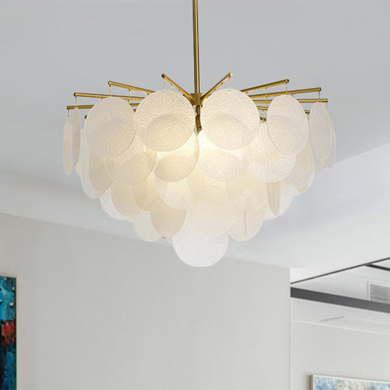 Gelaagde Schijf Suspension Verlichting Moderne Eetkamer Plafond Chandelier in Messing-Wit