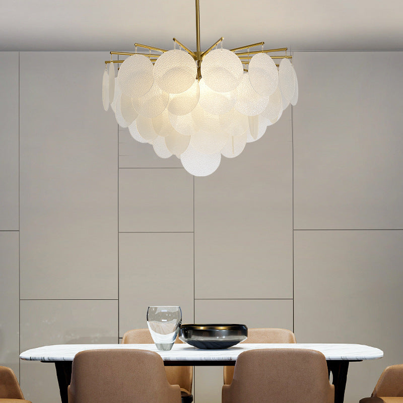 Gelaagde Schijf Suspension Verlichting Moderne Eetkamer Plafond Chandelier in Messing-Wit