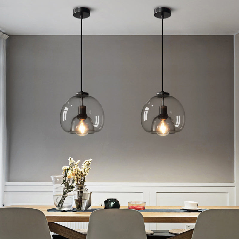 Zwarte Mini Glas Globe Hanglamp Verstelbare LED Keuken Hanglamp