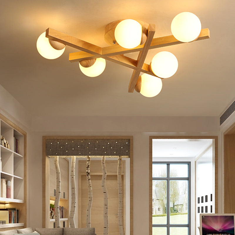 Houten Kruislijnen Flush Mount Licht Meerdere Lampen Moderne Houten Plafondlamp voor Slaapkamer