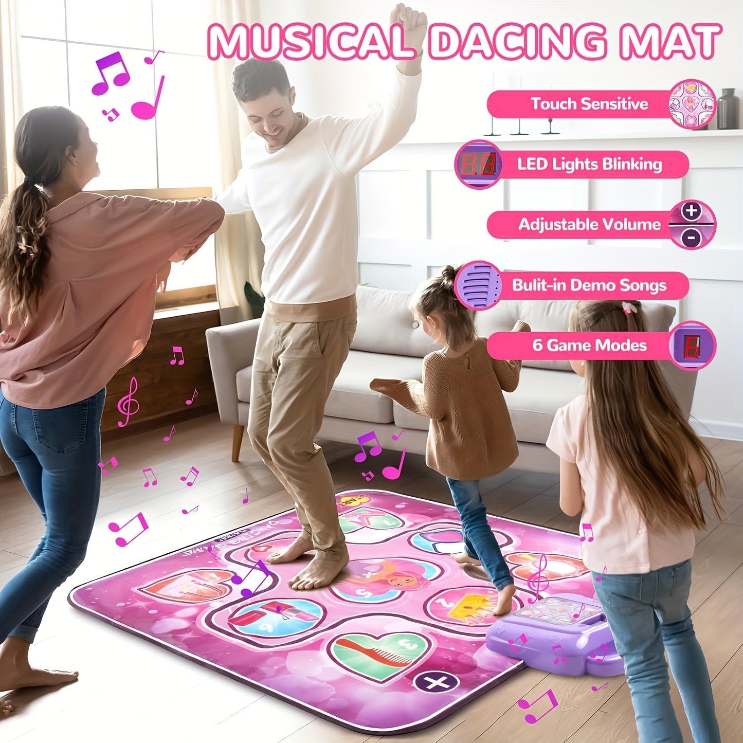 Roze Dansmat voor Kinderen met Puntenfunctie en Ritmische Spellen – Zonder TV – DanceFun Mat