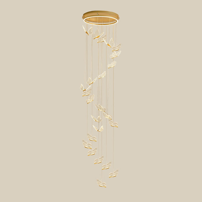 Vlinder Spiraaltrap Plafondverlichting Acryl Moderne LED Multi-Licht Hanglamp in Goud
