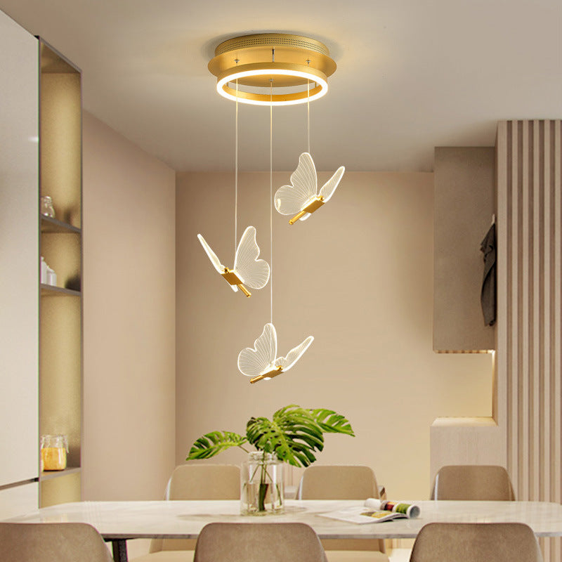 Vlinder Spiraaltrap Plafondverlichting Acryl Moderne LED Multi-Licht Hanglamp in Goud