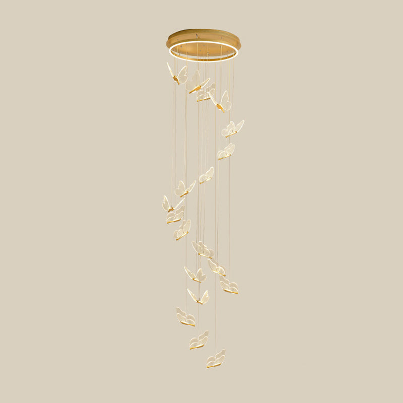 Vlinder Spiraaltrap Plafondverlichting Acryl Moderne LED Multi-Licht Hanglamp in Goud