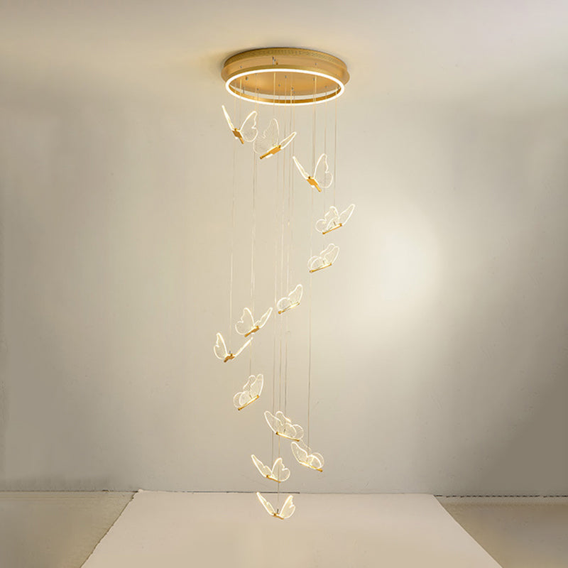 Vlinder Spiraaltrap Plafondverlichting Acryl Moderne LED Multi-Licht Hanglamp in Goud