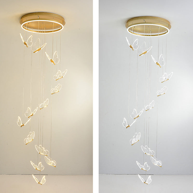 Vlinder Spiraaltrap Plafondverlichting Acryl Moderne LED Multi-Licht Hanglamp in Goud