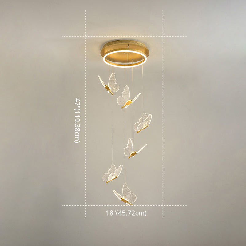 Vlinder Spiraaltrap Plafondverlichting Acryl Moderne LED Multi-Licht Hanglamp in Goud