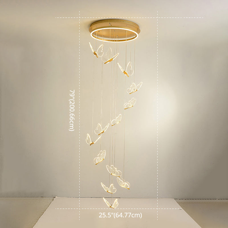 Vlinder Spiraaltrap Plafondverlichting Acryl Moderne LED Multi-Licht Hanglamp in Goud