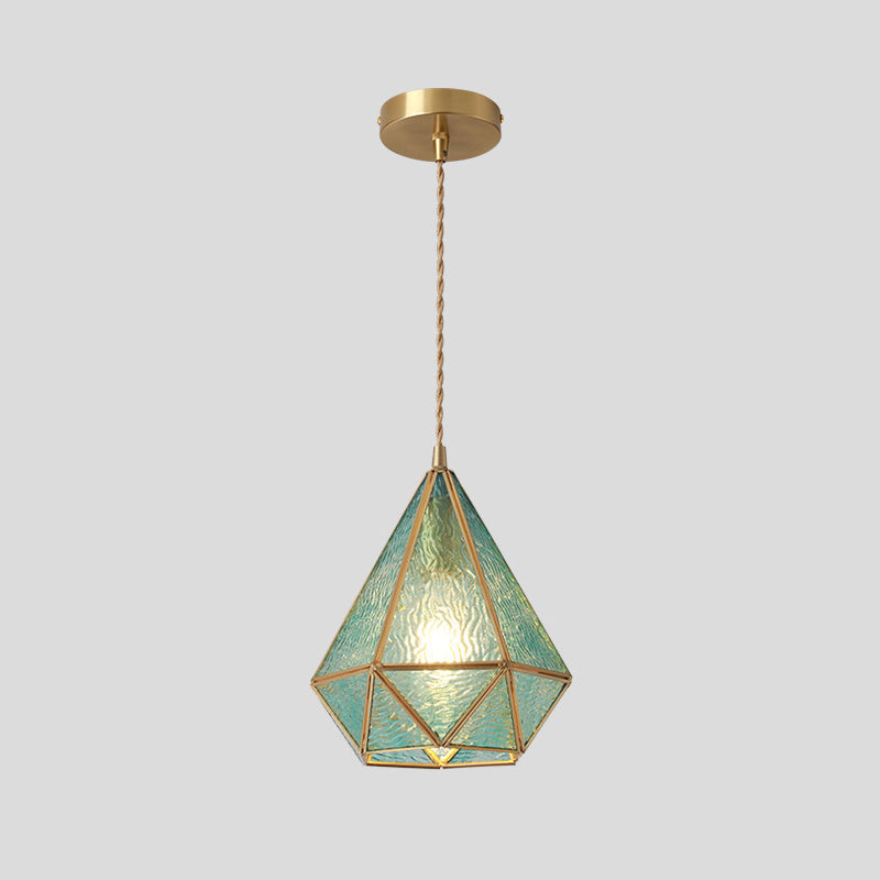 Hanglamp Tiffany-stijl met glazen schaduw en messing plafondplaat