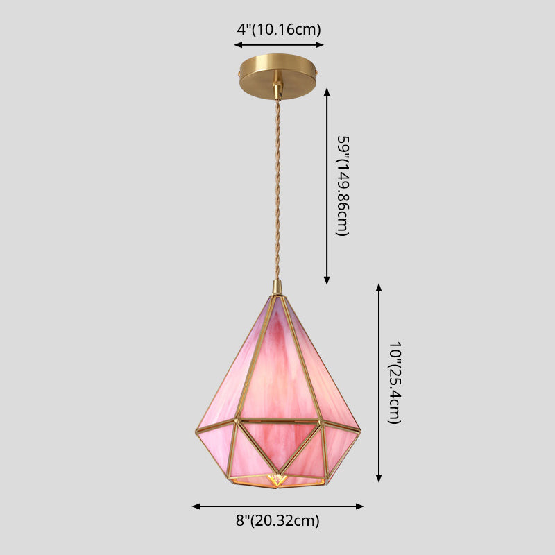 Hanglamp Tiffany-stijl met glazen schaduw en messing plafondplaat