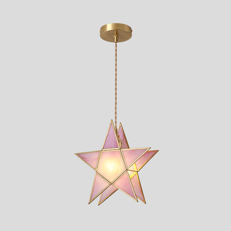 Hanglamp Tiffany-stijl met glazen schaduw en messing plafondplaat