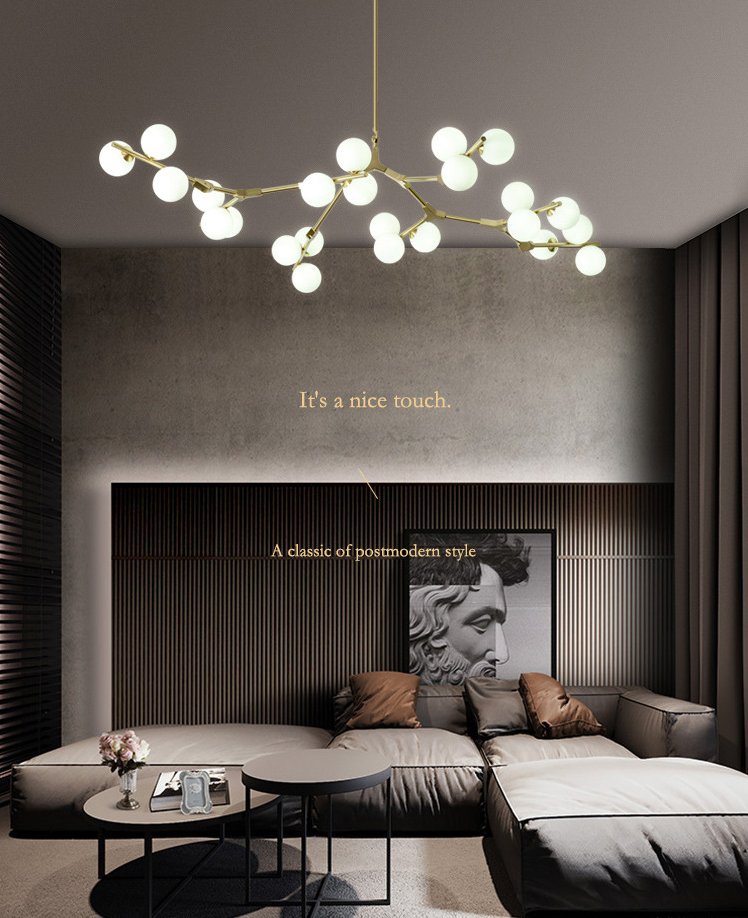 Boomtak Hanglamp Minimalistische Metalen Eetkamer Chandelier met Witte Glazen Kap