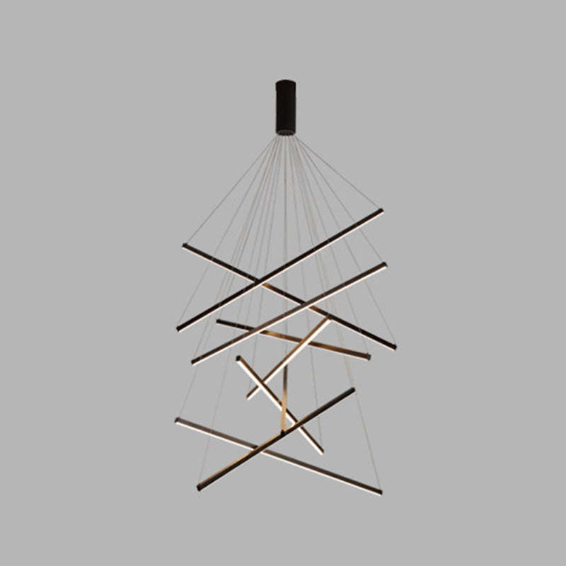 Zwarte Sticks LED Kroonluchter Licht Noviteit Minimalistische Metalen Hanglamp voor Lobby