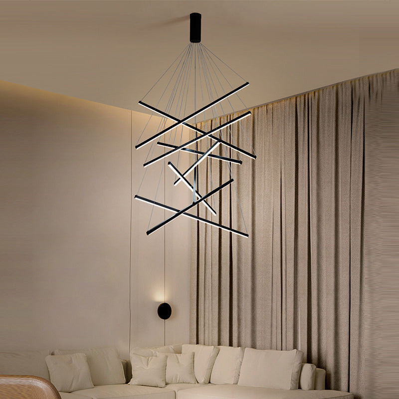 Zwarte Sticks LED Kroonluchter Licht Noviteit Minimalistische Metalen Hanglamp voor Lobby