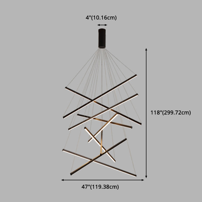 Zwarte Sticks LED Kroonluchter Licht Noviteit Minimalistische Metalen Hanglamp voor Lobby