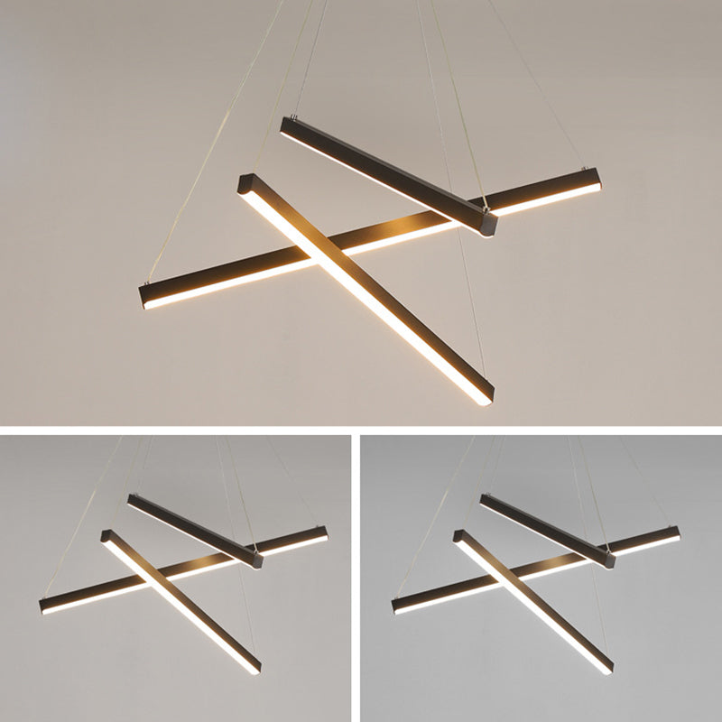 Zwarte Sticks LED Kroonluchter Licht Noviteit Minimalistische Metalen Hanglamp voor Lobby