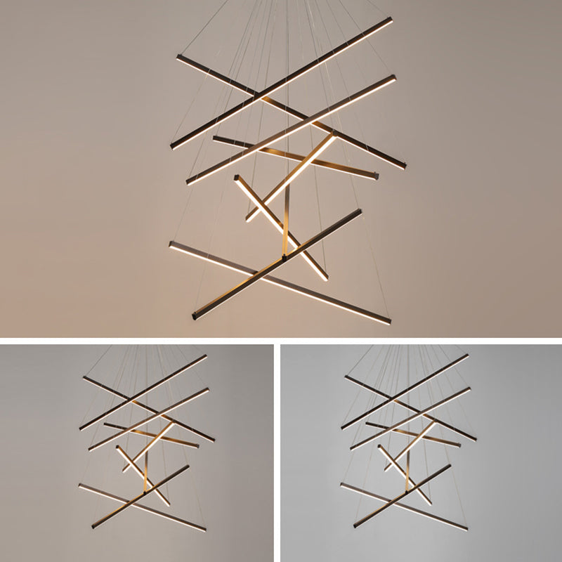 Zwarte Sticks LED Kroonluchter Licht Noviteit Minimalistische Metalen Hanglamp voor Lobby
