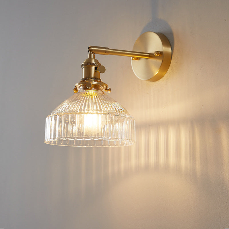 Industriële Wandlamp Geperst Ribbelglas Wandlicht Sconces in Gouden Afwerking voor Slaapkamer