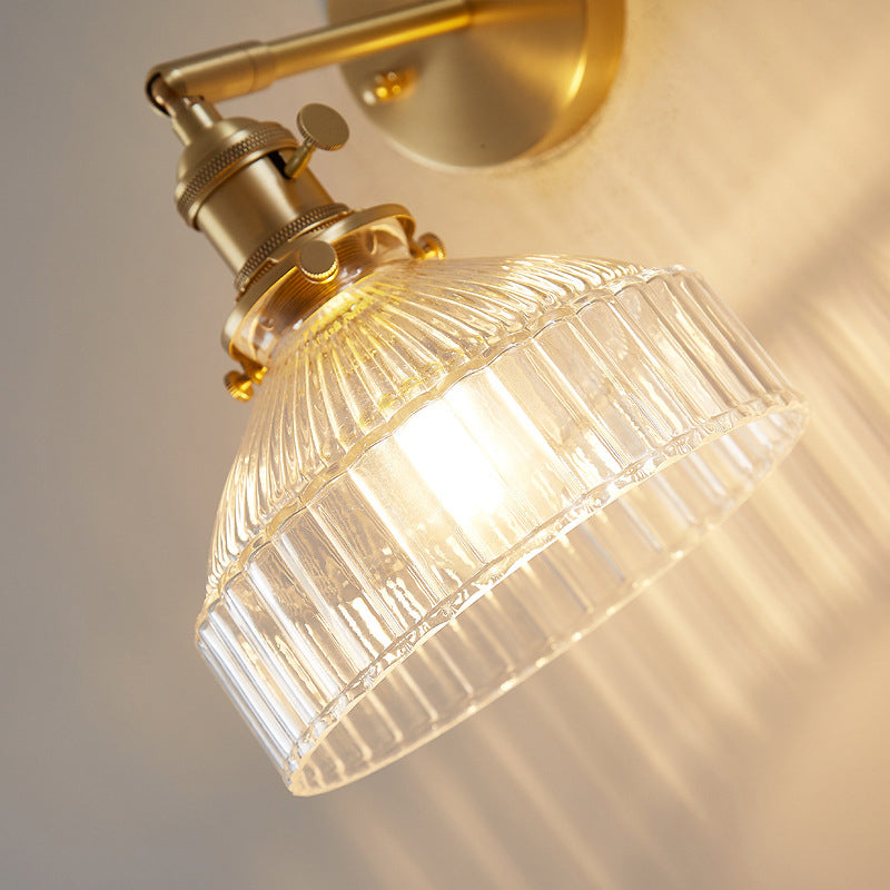 Industriële Wandlamp Geperst Ribbelglas Wandlicht Sconces in Gouden Afwerking voor Slaapkamer