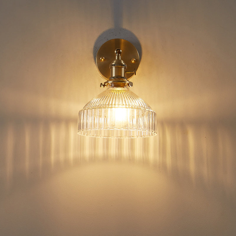 Industriële Wandlamp Geperst Ribbelglas Wandlicht Sconces in Gouden Afwerking voor Slaapkamer