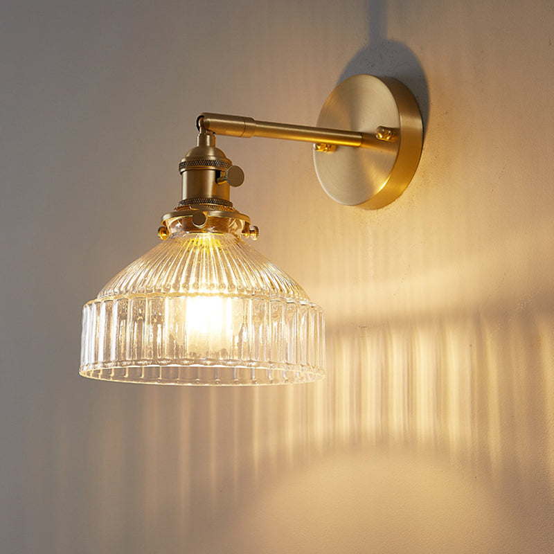 Industriële Wandlamp Geperst Ribbelglas Wandlicht Sconces in Gouden Afwerking voor Slaapkamer