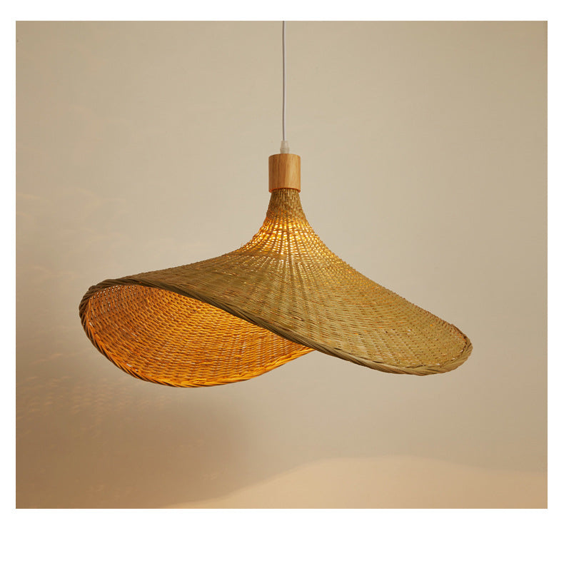 Beige Strohoed Vorm Hanglamp Kit Aziatisch 1-Licht Rieten Plafond Pendellicht voor Eettafel