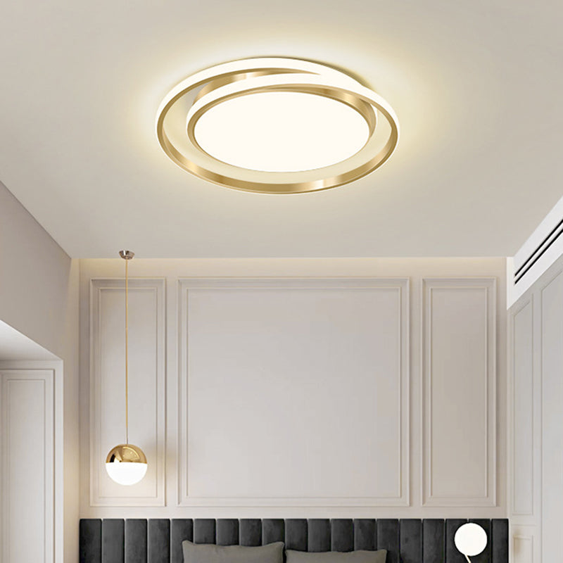 Eenvoudige Stijl Ronde Plafondlamp Acryl LED Slaapkamer Plafondmontage Lichtarmatuur in Geborsteld Goud