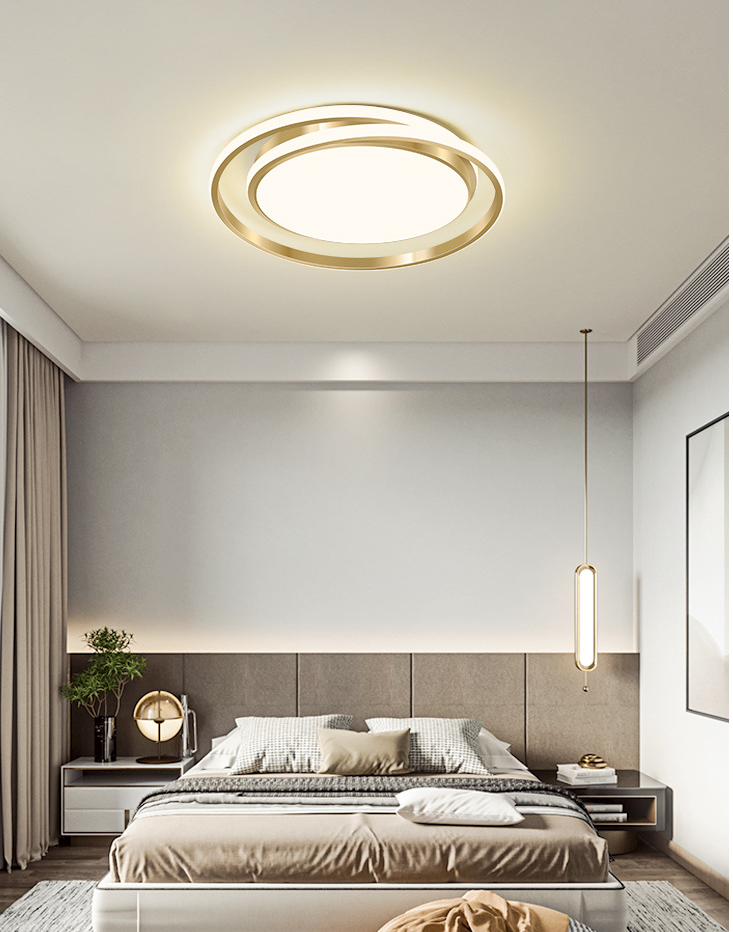 Eenvoudige Stijl Ronde Plafondlamp Acryl LED Slaapkamer Plafondmontage Lichtarmatuur in Geborsteld Goud
