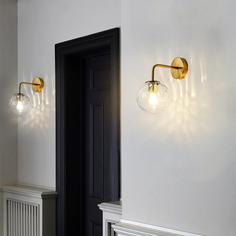 Geribbeld Glazen Bol Wandlamp Minimalistisch 1 Licht Gouden Wandlamp Verlichting met Arm