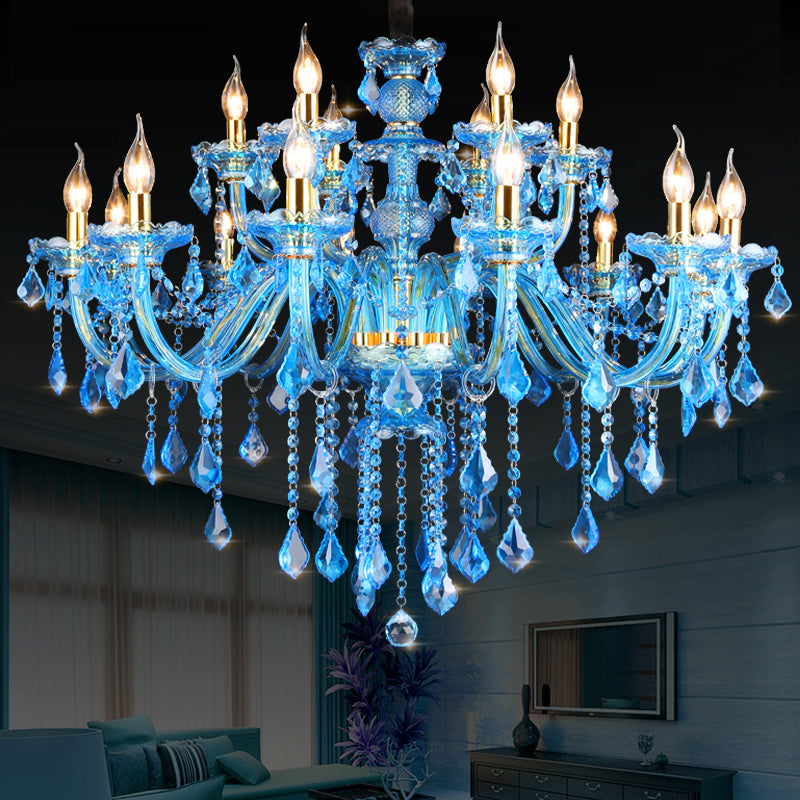 Blauwe Kandelaar/Bellen Kroonluchter Licht Modernisme 8/18 Koppen Gevleugeld Glas Kristallen Hanglamp met Kap/Zonder Kap, 28"/37.5" B