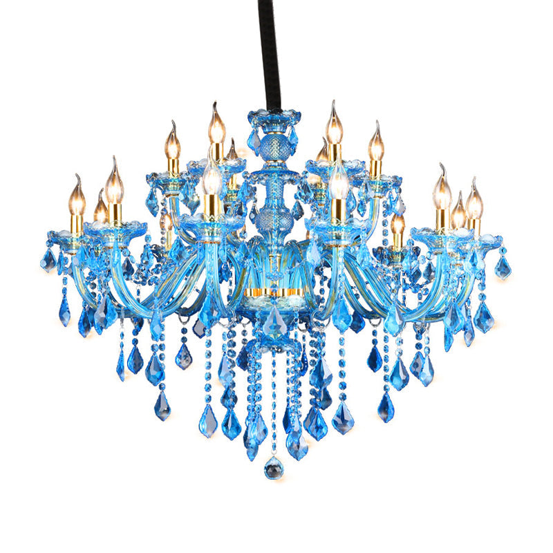 Blauwe Kandelaar/Bellen Kroonluchter Licht Modernisme 8/18 Koppen Gevleugeld Glas Kristallen Hanglamp met Kap/Zonder Kap, 28"/37.5" B