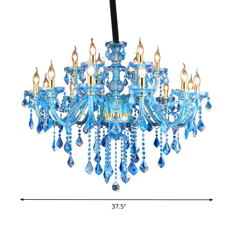 Blauwe Kandelaar/Bellen Kroonluchter Licht Modernisme 8/18 Koppen Gevleugeld Glas Kristallen Hanglamp met Kap/Zonder Kap, 28"/37.5" B