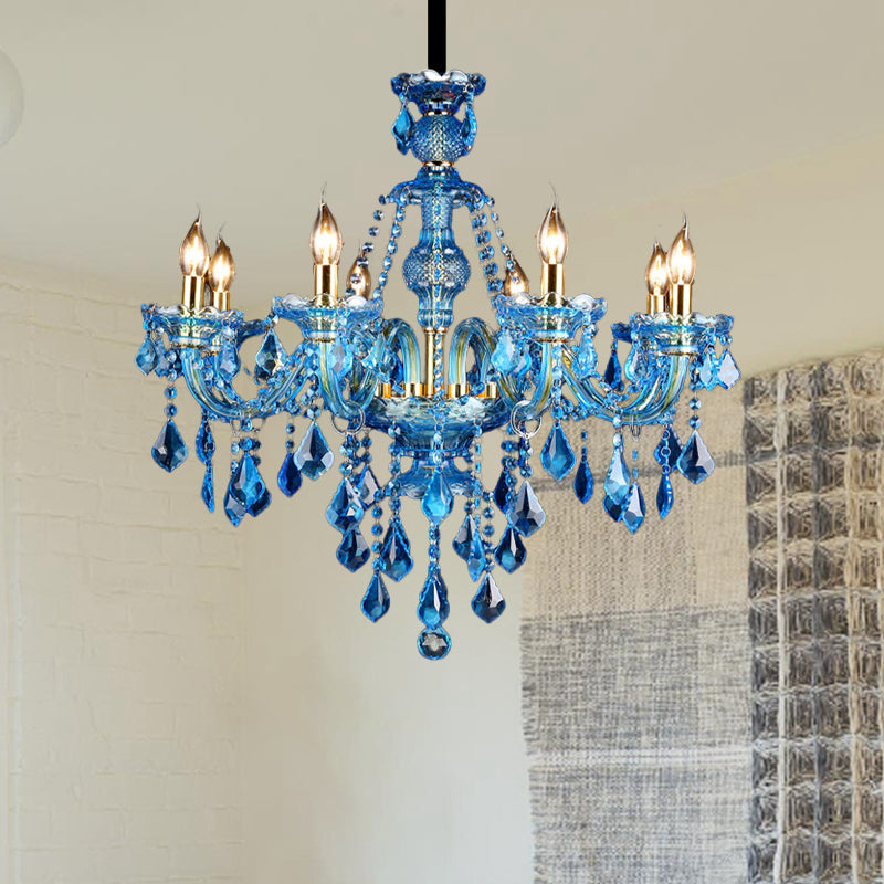 Blauwe Kandelaar/Bellen Kroonluchter Licht Modernisme 8/18 Koppen Gevleugeld Glas Kristallen Hanglamp met Kap/Zonder Kap, 28"/37.5" B