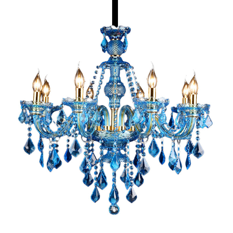 Blauwe Kandelaar/Bellen Kroonluchter Licht Modernisme 8/18 Koppen Gevleugeld Glas Kristallen Hanglamp met Kap/Zonder Kap, 28"/37.5" B