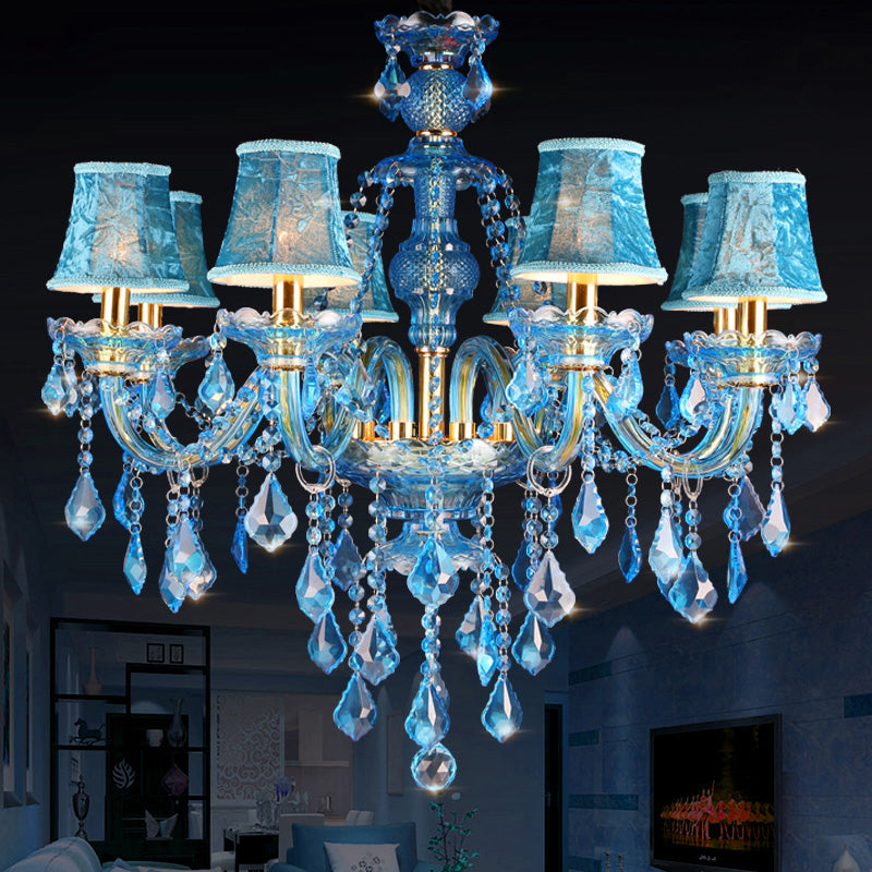 Blauwe Kandelaar/Bellen Kroonluchter Licht Modernisme 8/18 Koppen Gevleugeld Glas Kristallen Hanglamp met Kap/Zonder Kap, 28"/37.5" B