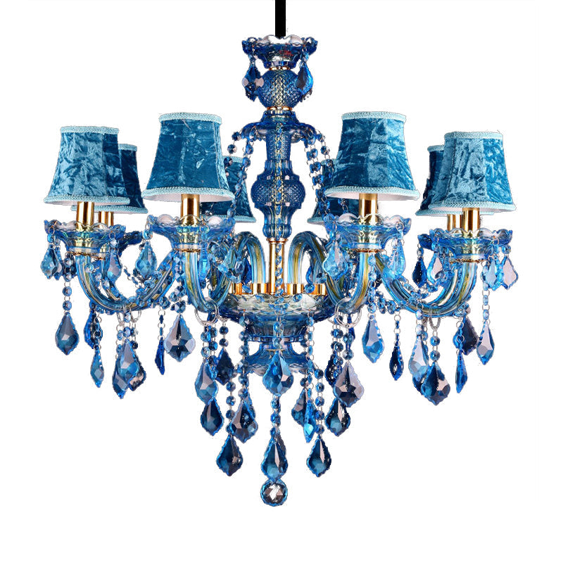 Blauwe Kandelaar/Bellen Kroonluchter Licht Modernisme 8/18 Koppen Gevleugeld Glas Kristallen Hanglamp met Kap/Zonder Kap, 28"/37.5" B