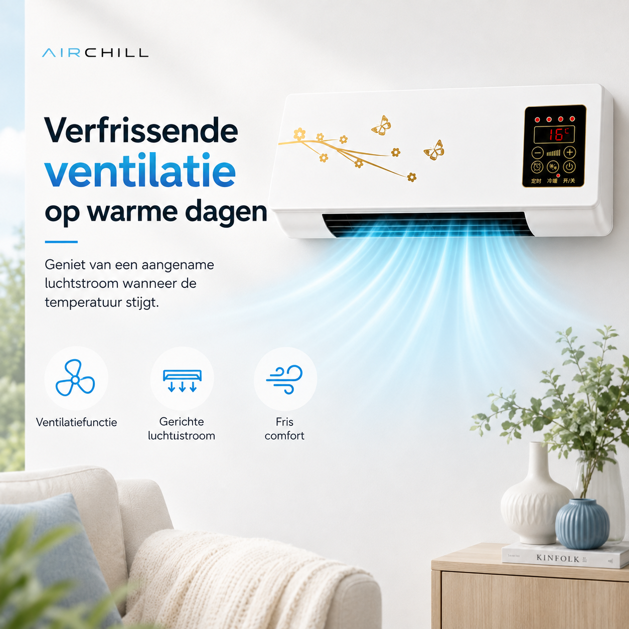 AirChill – Compacte Wandventilator met Afstandsbediening