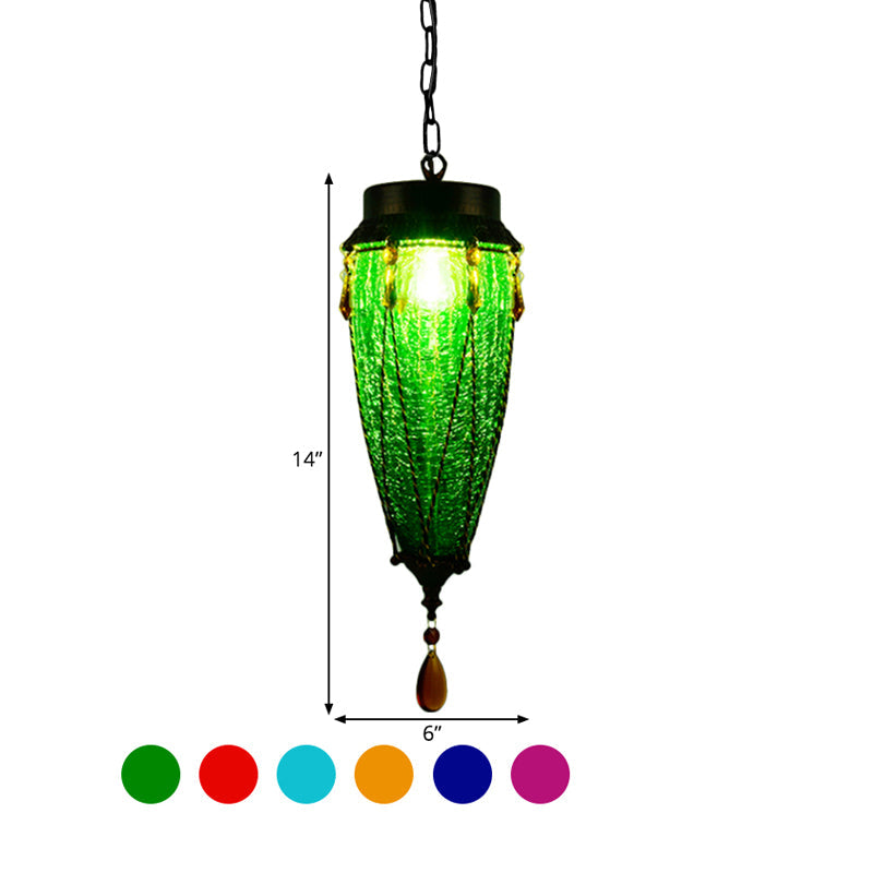 Conische Rode/Gele/Blauwe Glazen Hanglamp Vintage Stijl 1 Licht Restaurant Verlichting