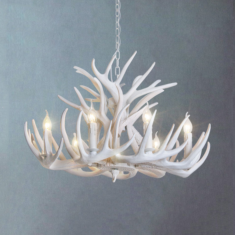 Witte Geweien Kroonluchter Verlichting Rustiek Hars 21.5"/25.5"/27.5" Breed 9/12 Lampen Woonkamer Plafond Hanglamp