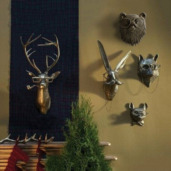 WallCritters – Speelse dierenkop wanddecoratie – Handgeschilderd resin ontwerp