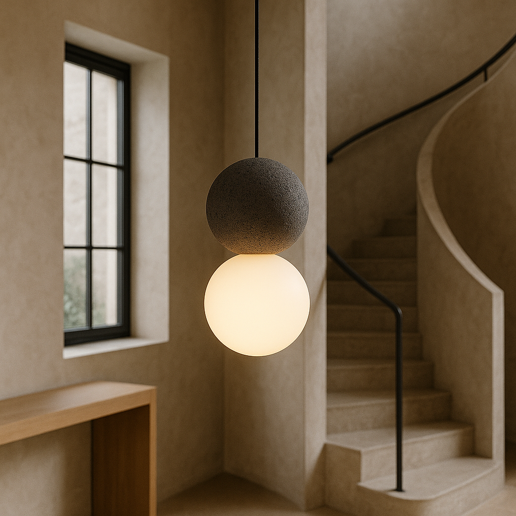 Minimalistische Obsidiaan Steen Hanglamp