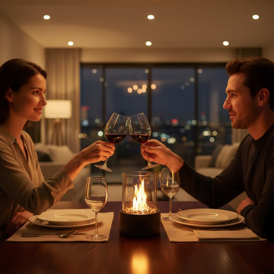 Tafel Bio-ethanol Haard met Glazen Cilinder en Metalen Basis