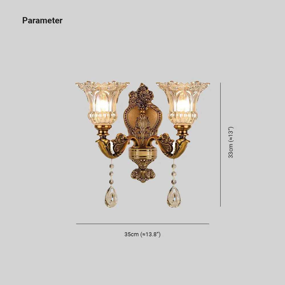 Ramiq Vintage Flor Metaal/Glas Wandlamp, Goud